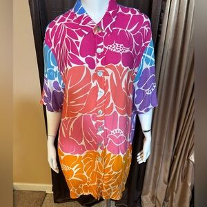 FARM Rio Vibrant Multicolor Floral Button-Down Shirt Dress
